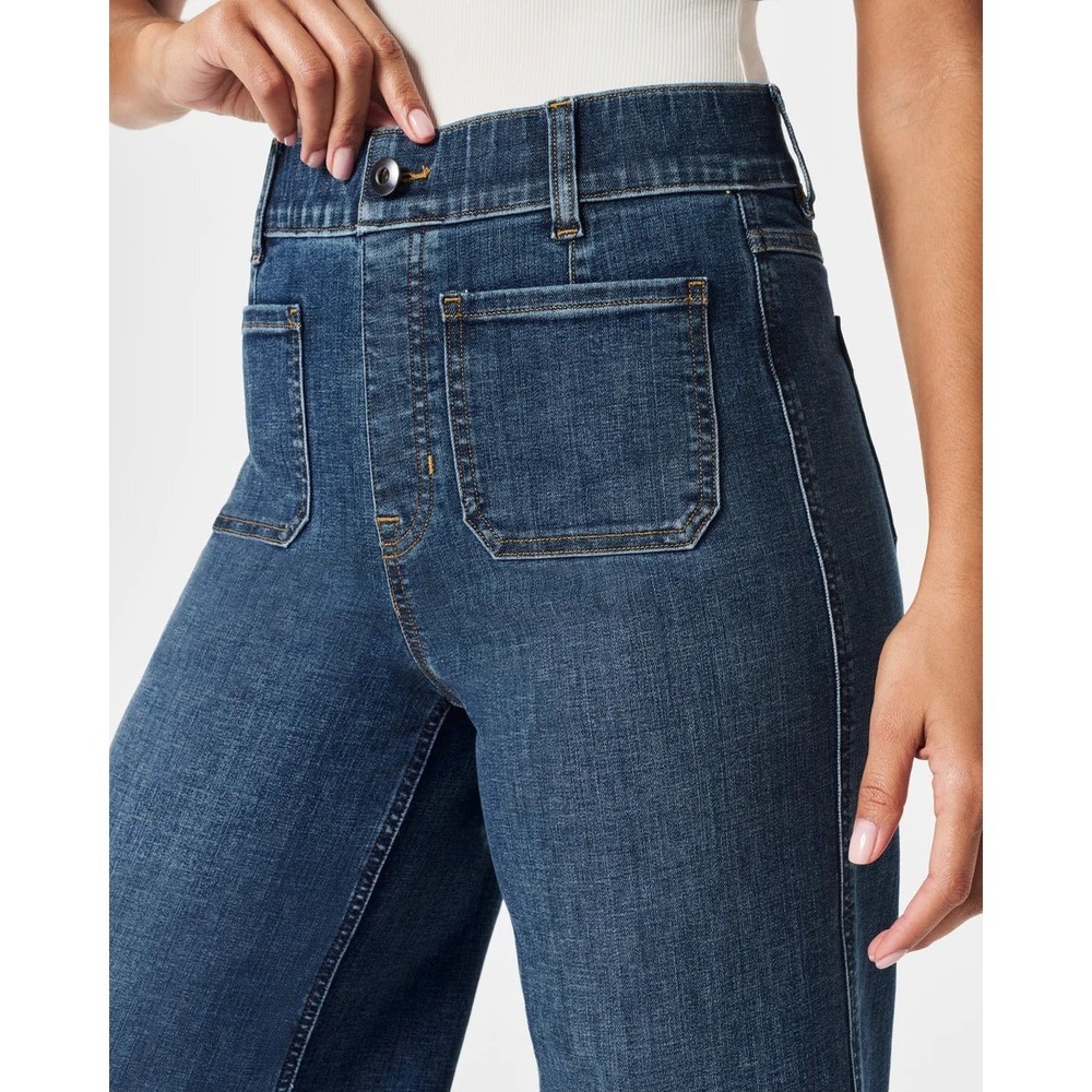 Spanx‎ Cropped Wide Leg Jeans with Patch Pockets in Shaded Blue Size Medium - Picture 6 of 12